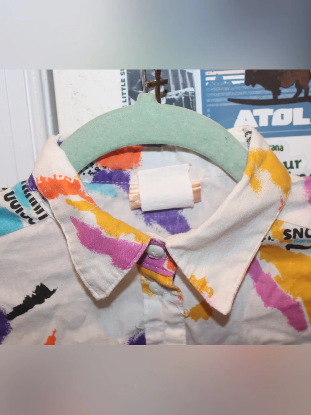 Vintage 80s/90s Eber Girl Abstract Text Collage Button Down Shirt - Youth Medium
